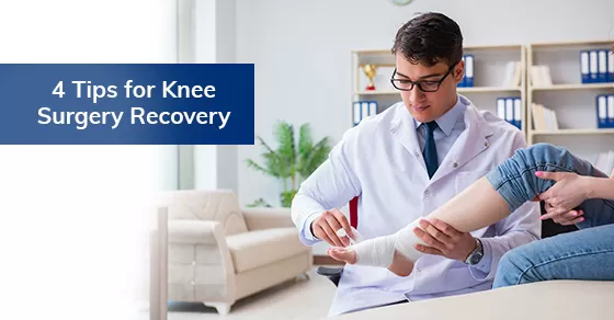 A doctor helping with knee surgery recovery